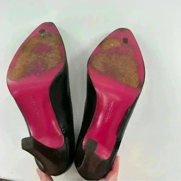 Emanuel Ungaro heels size 8.5 black Italian leather suede cap toe brogue career - Picture 13 of 14